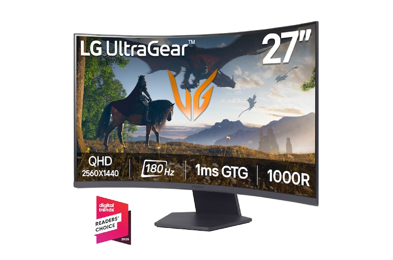 Vista frontal de  27" Monitor Curvo Gamer UltraGear™ QHD 180Hz 1Ms AMD FreeSync™ HDR10 27GS60QC-B